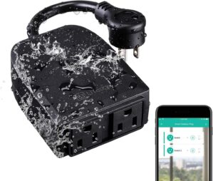 LITEdge Outdoor Smart Plug, WiFi 2-in-1 Plug Power Outlet, Compatible with Google Home & Alexa, APP Cordless Remote Control Smart Outlet Socket, Remote Control, Timer, Waterproof