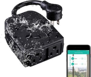 LITEdge Outdoor Smart Plug, WiFi 2-in-1 Plug Power Outlet, Compatible with Google Home & Alexa, APP Cordless Remote Control Smart Outlet Socket, Remote Control, Timer, Waterproof