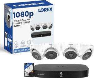 Lorex 1080p 8 Camera Capable 1TB Wired DVR System | 4 White Metal Housing Dome Cameras | 65ft Night Vision | Smart Motion Detection | IP67 Weatheproof