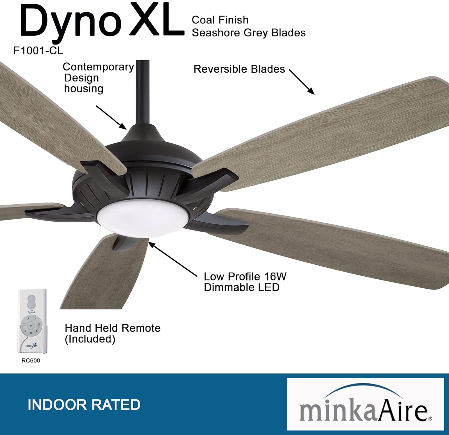 Minka Aire F1001-CL Dyno XL 60" Ceiling Fan with LED Lights and Remote Control, Coal - Image 2