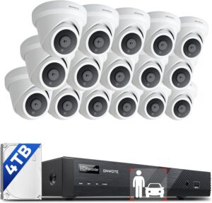 ONWOTE 16 Channel 4K PoE Security Camera System, 12MP 16CH Commercial NVR 4TB, 16x 8MP 134° Outdoor IP Cameras with Audio, AI Detect Human Vehicle, 16x Cables (Total 1280ft), Wired CCTV for Business