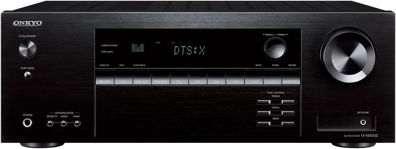 Onkyo TX-NR5100 7.2-Channel AV Receiver - 150 Watts Per Channel, HDMI 2.1 with 8K, Works with Sonos Certified, Dolby Atmos, and More