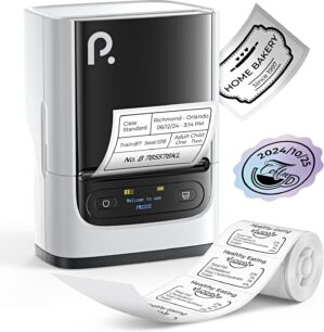 POLONO PM220S Label Maker Machine with Tape, 2 Inch Bluetooth Thermal Label Printer, Portable Sticker Printer for School, Office, Home, Business, Label Maker with 2'' x1.18'' Labels, White