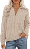 PRETTYGARDEN Fall Cable Knit Sweaters for Women 2025 Long Sleeve Loose Chunky Polo V Neck Sweater Casual Pullover Jumper Tops