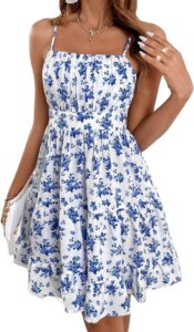 Verdusa Women’s Floral Print Ruched Sleeveless Ruffle Hem A Line Swing Cami Dress