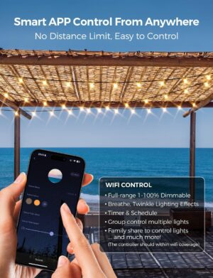 XMCOSY+ Outdoor String Lights, Smart Patio Lights 100Ft Dimmable Outdoor Lights Warm White, 50 G40 LED Bulbs, WiFi String Lights for Outside, Work with Alexa, APP Control, Waterproof Extendable