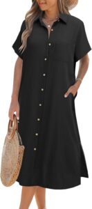 Zeagoo Women Dresses Summer Casual Short Sleeve Button Down Shirt Dresses 2025 Beach Cover Up with Pockets