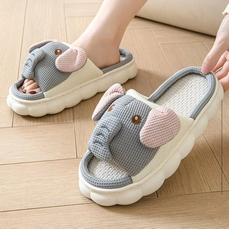 Elephant Casual Women's Slippers Home Luxury Designer Woman Shoes Flat Spring Fashion Hemp Casual Slides Indoor Elegant Footwear