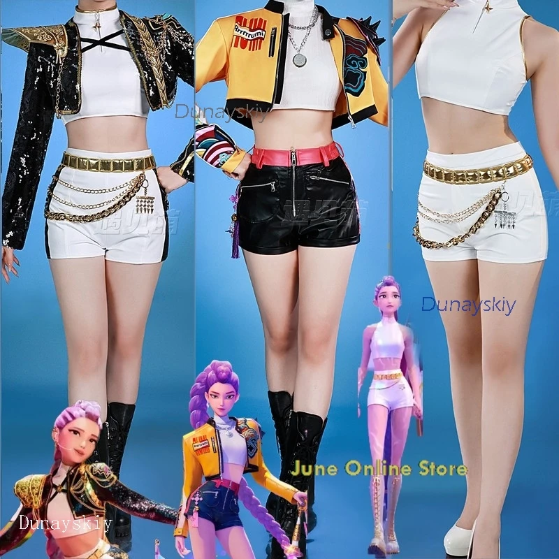 Huntrix 3-style Costume K-Pop Rumi Cosplay Costume Demon Hunters Default Black Golden Stage Uniforms Adults Kids Clothing Wig