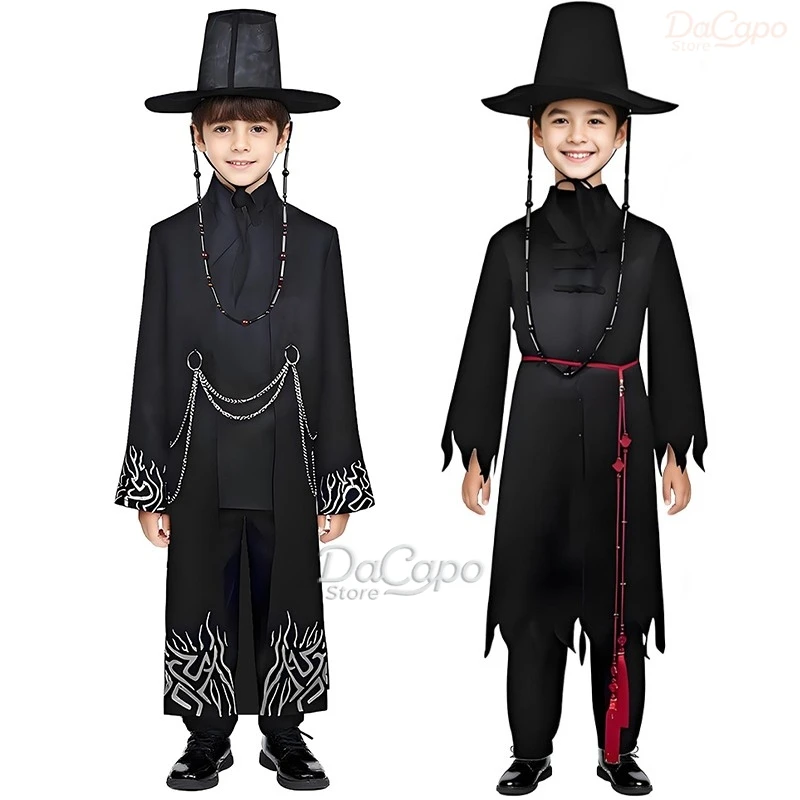 KPop Halloween guerreras Jinu Saja Boys Black Robe Hat Cosplay Abby Mystery Costume Kids Baby Stage Traditional Outfits