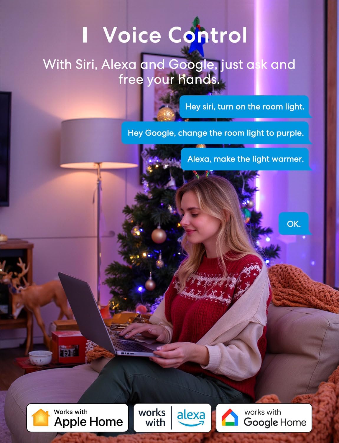 meross Smart RGBWW WiFi LED Bulbs, Apple HomeKit Compatible, 60W Equivalent, 900 Lumens, Multicolor, 4 Pack - Image 2