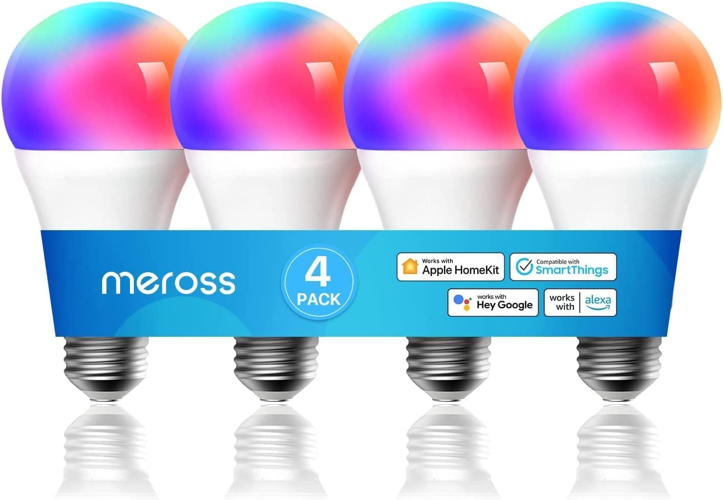 meross Smart RGBWW WiFi LED Bulbs, Apple HomeKit Compatible, 60W Equivalent, 900 Lumens, Multicolor, 4 Pack
