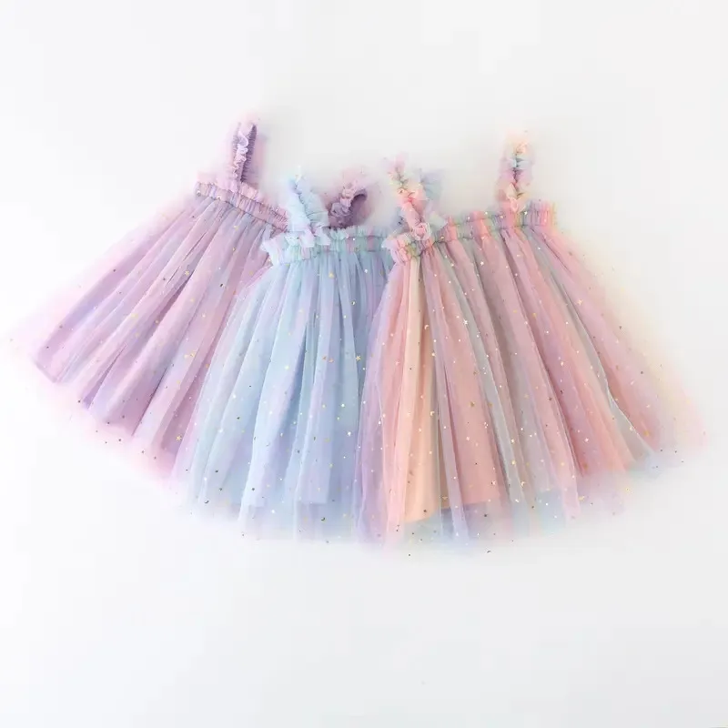 Summer Preschool Girl Baby Dress Rainbow Sequin Thin Gauze Cute Sweet Dress Girl Halloween Unicorn Dress Sling Dress