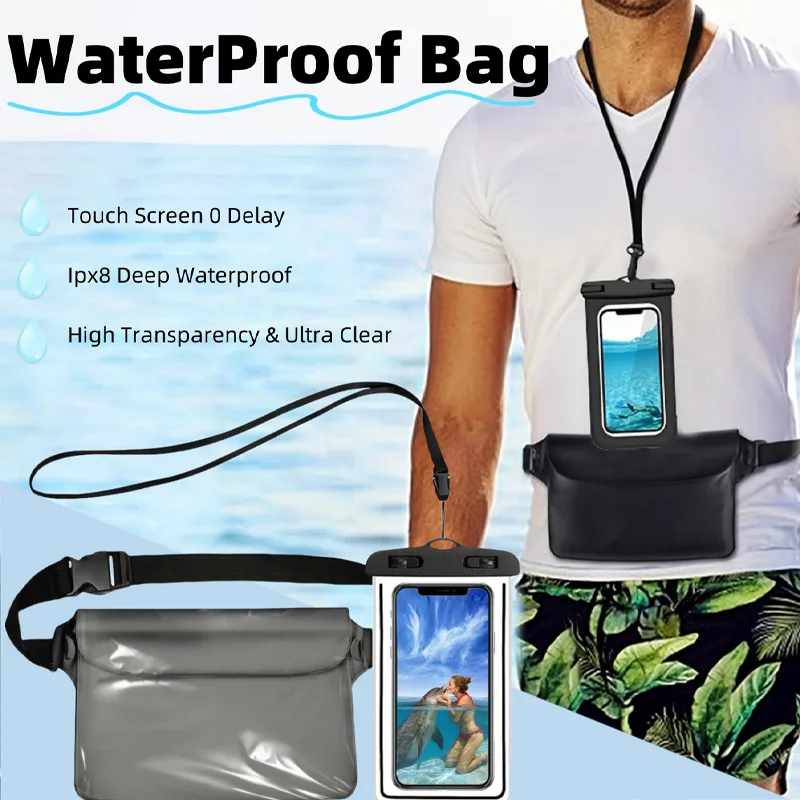 Waterproof Swimming Bag Ski Drift Diving Shoulder Waist Pack PVC Bag Underwater Mobile Phone Bags Outdoor Sports Accessories