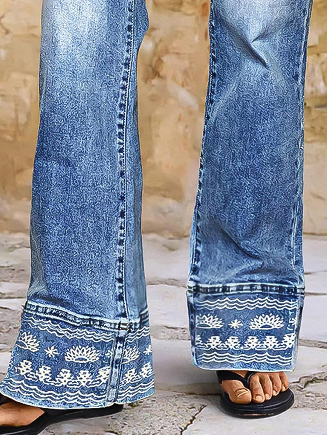 Flamingals Mid Rise Bootcut Jeans for Women with Embroidery Hem Stretchy Wash Straight Leg Jeans Causal Trendy - Image 4