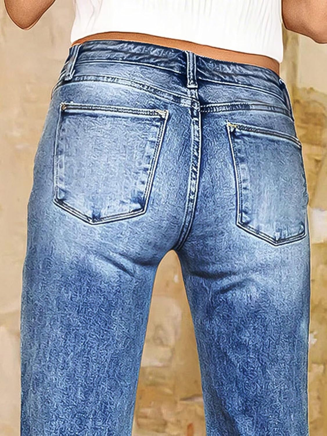 Flamingals Mid Rise Bootcut Jeans for Women with Embroidery Hem Stretchy Wash Straight Leg Jeans Causal Trendy - Image 5