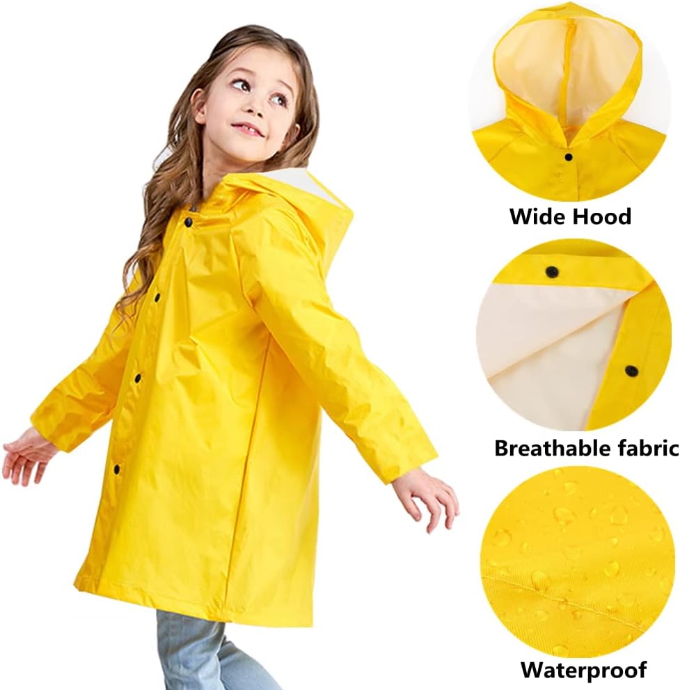 Kids Rain Jacket - Waterproof Boys Girls Raincoat Yellow Breathable Hooded Rain Coat for Girls Boys Toddler - Image 3