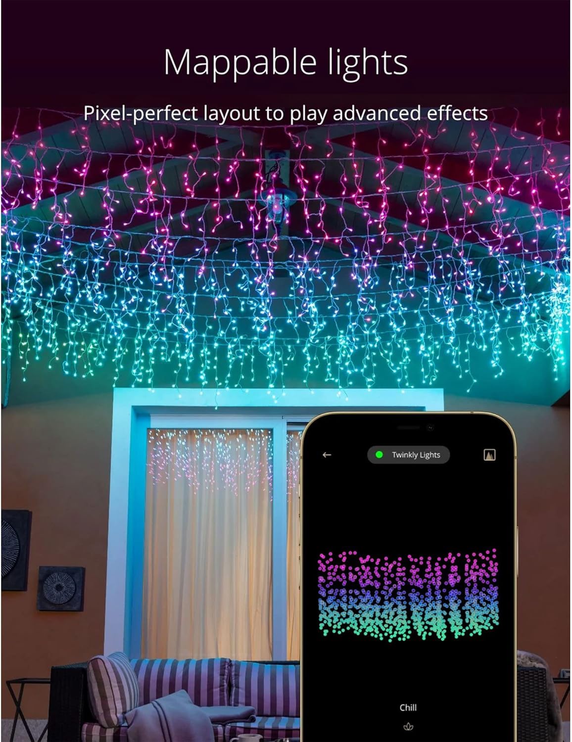 Twinkly Icicle App-Controlled LED Christmas Lights with 190 RGB (16 Million Colors) LEDs. Clear Wire. Indoor and Outdoor Smart Lighting Decoration - Image 3