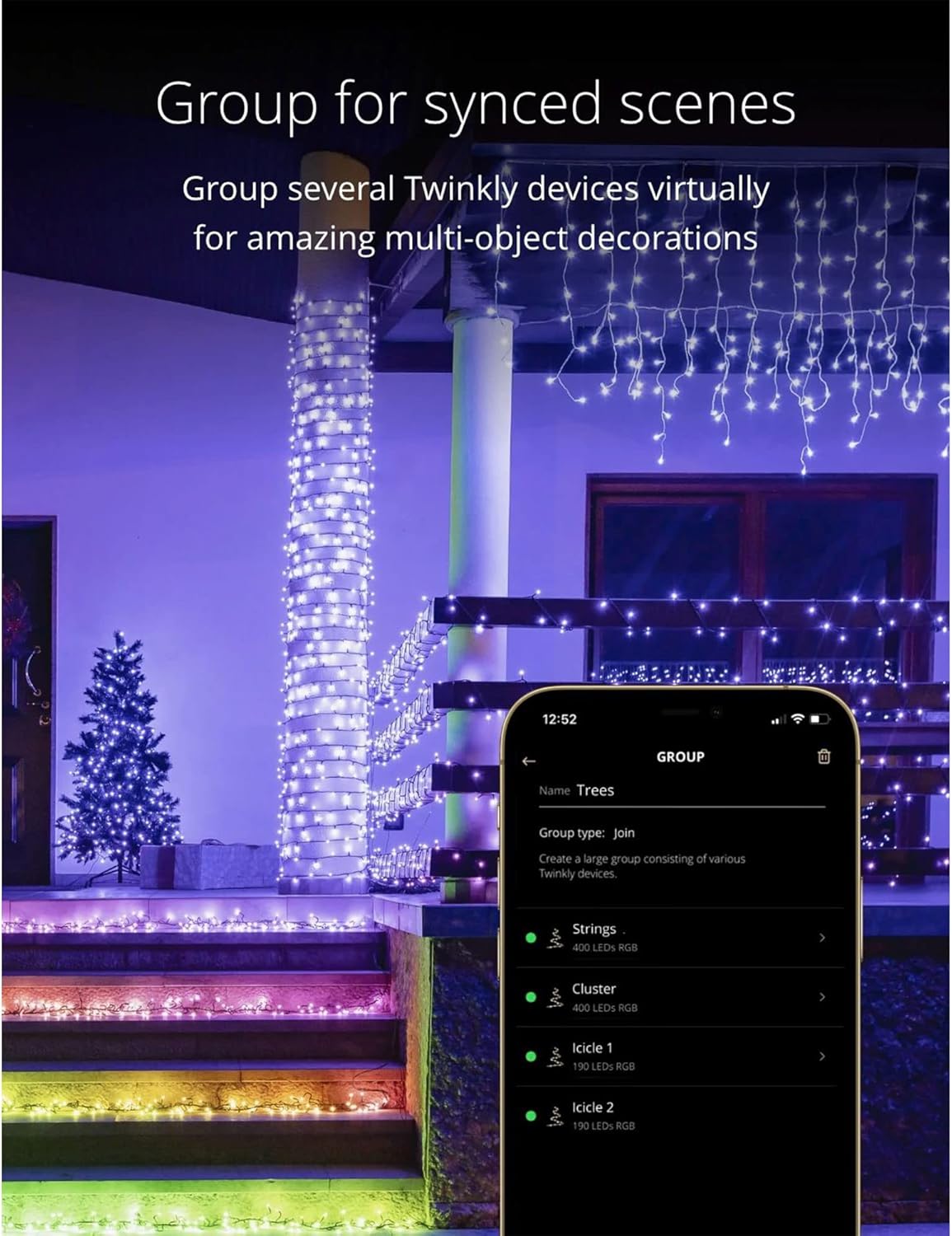 Twinkly Icicle App-Controlled LED Christmas Lights with 190 RGB (16 Million Colors) LEDs. Clear Wire. Indoor and Outdoor Smart Lighting Decoration - Image 4