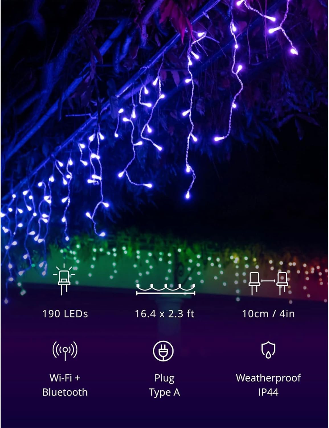 Twinkly Icicle App-Controlled LED Christmas Lights with 190 RGB (16 Million Colors) LEDs. Clear Wire. Indoor and Outdoor Smart Lighting Decoration - Image 7