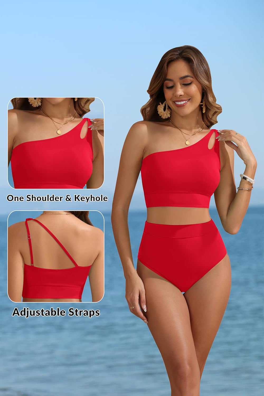 Two Piece High Waisted Swimsuits for Women - One Shoulder Bikini Tummy Control Bathing Suit 2025 Full Coverage Swimwear - Image 3