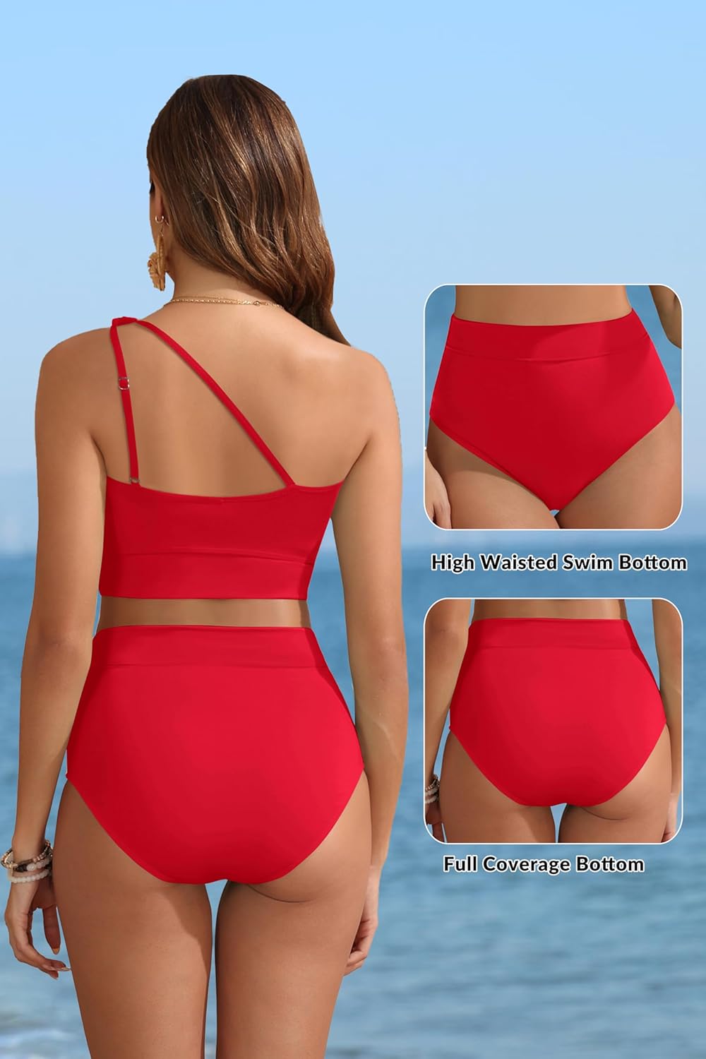 Two Piece High Waisted Swimsuits for Women - One Shoulder Bikini Tummy Control Bathing Suit 2025 Full Coverage Swimwear - Image 4