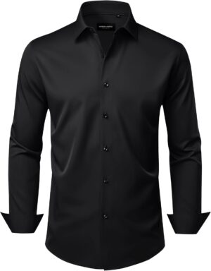 Alimens & Gentle Men's Dress Shirts Wrinkle Free Stretch Solid Long Sleeve Button Down Shirt Wedding Dating