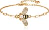 Cicy Bell Womens Bumble Bee 18K Gold Plated Bracelets Oval Pearl Cubic Zirconia Figaro Chain Trendy Cute Animal Jewelry Gift