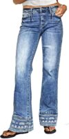 Flamingals Mid Rise Bootcut Jeans for Women with Embroidery Hem Stretchy Wash Straight Leg Jeans Causal Trendy