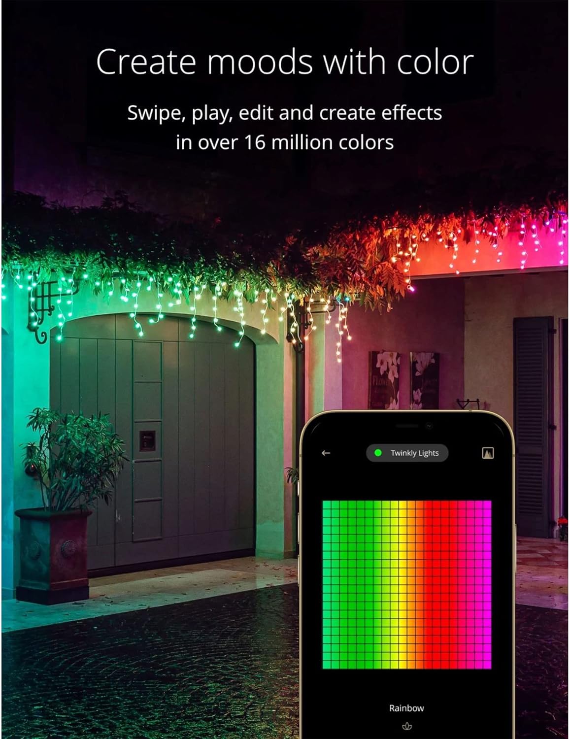 Twinkly Icicle App-Controlled LED Christmas Lights with 190 RGB (16 Million Colors) LEDs. Clear Wire. Indoor and Outdoor Smart Lighting Decoration - Image 2