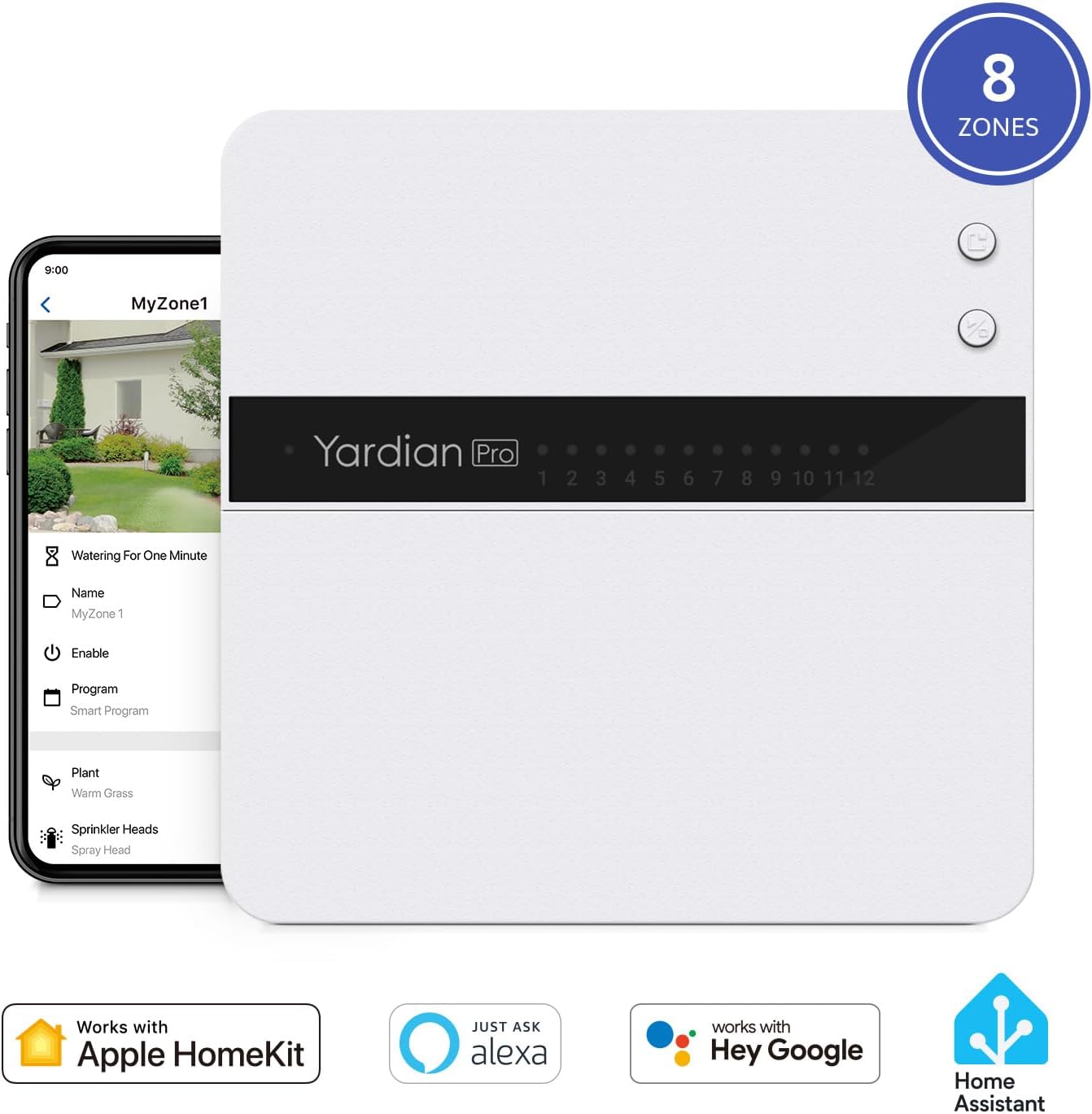 Yardian Pro Smart Sprinkler Controller 12 Zone - Control Buttons, Apple HomeKit, Alexa, Google Assistant, Home Assistant Compatible, Enhanced Wi-Fi, RJ45, Level VI Worldwide Power Supply - Image 2