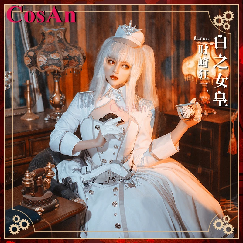 CosAn Anime Date A Live Tokisaki Kurumi Cosplay Costumes White Queen Elegant Formal Dress Halloween Party Role Play Clothing New