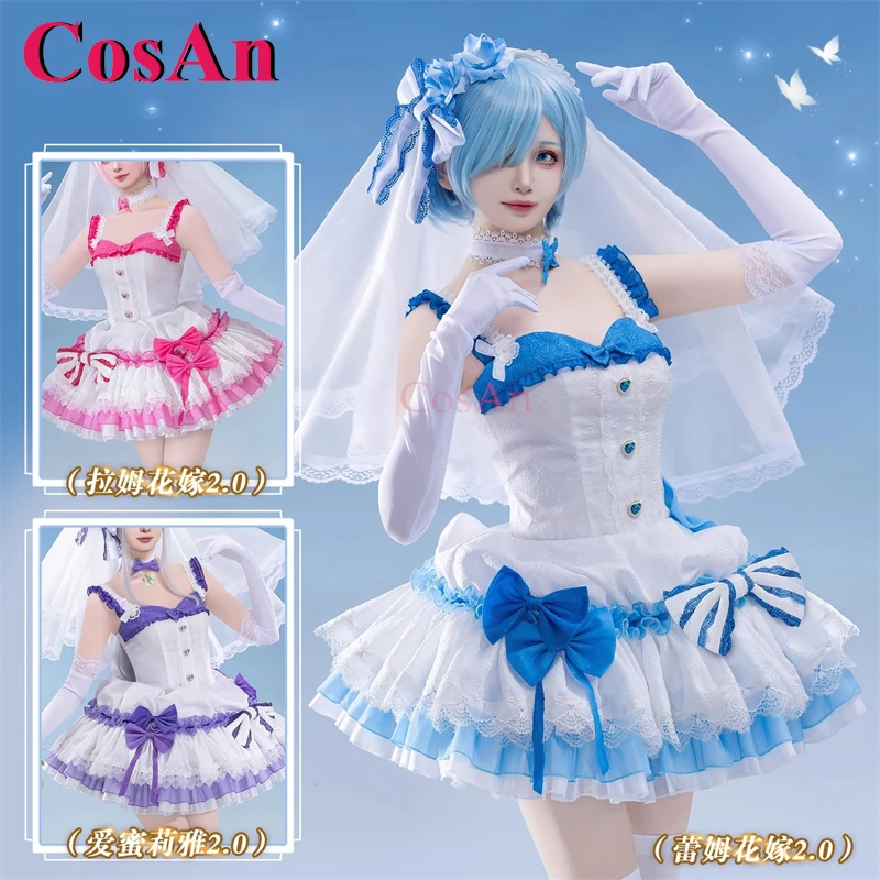 CosAn Anime Re:Zero Ram/Rem/Emilia Cosplay Costumes V2.0 Gorgeous Elegant Wedding Dress Halloween Party Role Play Clothing S-XL
