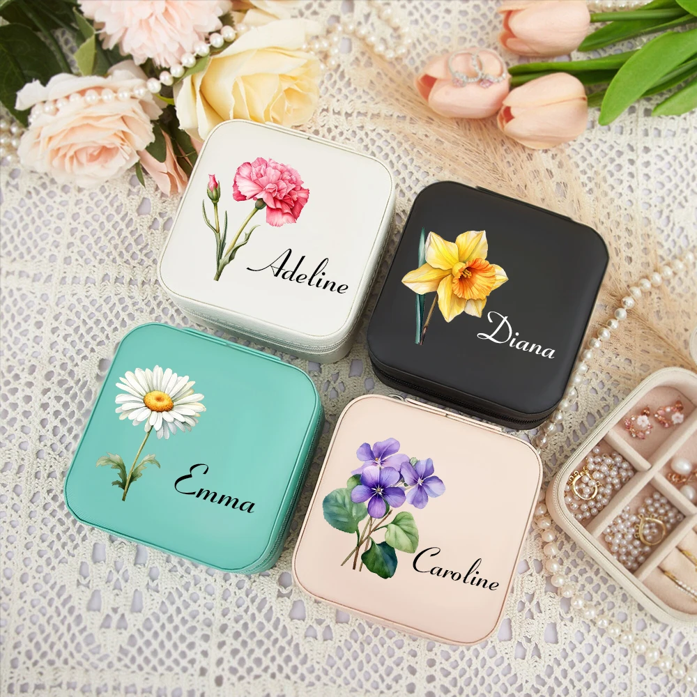 Customized name jewelry box, personalized birthday flower jewelry storage box, bridesmaid gift birthday gift