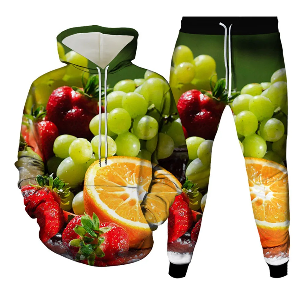Fruit 3D Printed Hoodie Suit Autumn Men Fashion Sweatshirts Hoodies Sweatpants Casual Two Piece Tracksuit Set Man Clothing