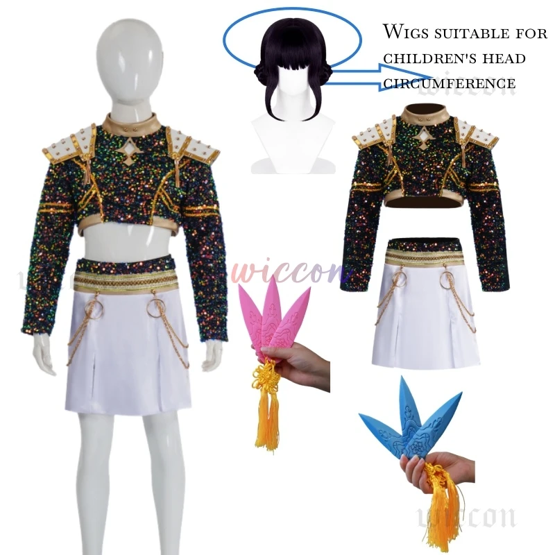 Huntrix Zoey Cosplay Kids Girls Black Golden Stage Clothing 2025 Demon Hunters Costume Zoey Dart Set Disguise Halloween Outfits