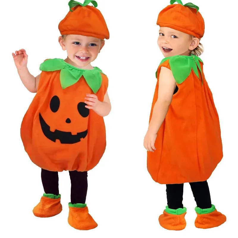 Kids Cosplay Costumes Children Halloween Pumpkin Costume with Hat Cosplay for Baby Girl Boy Stage Party Clothing