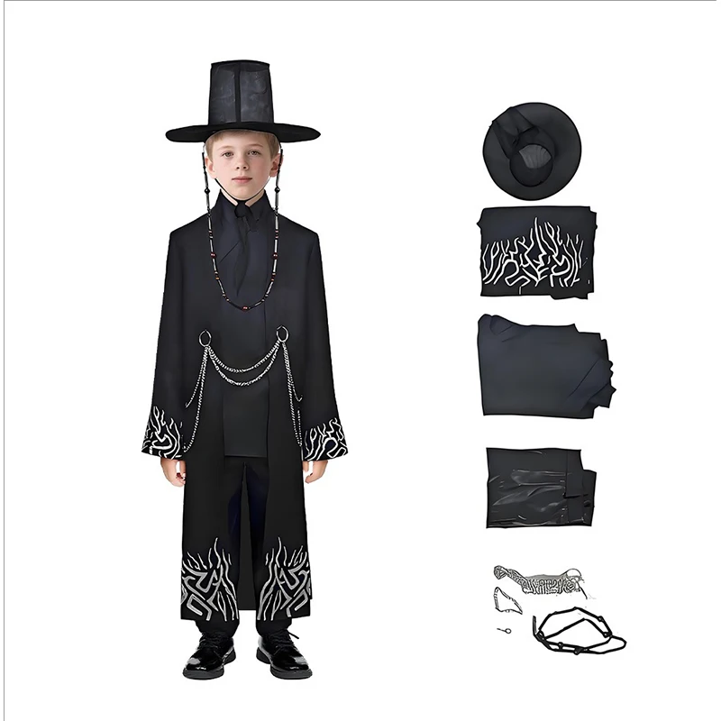 Kids Jinu Saja Cosplay Boys Costume Demon Hunter Children Hat Coat Pants Suit Halloween Group Party Clothing