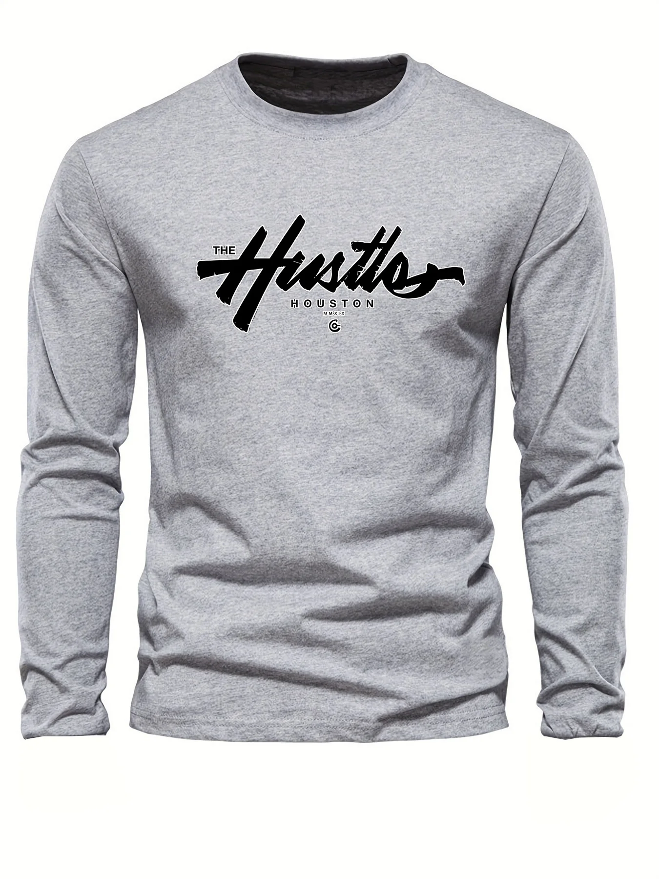 Spring Autumn Casual Long Sleeve T-shirt English Letter Printed Tee Classic Basic Tops Daily Loose O-neck Pullover Male Clothing