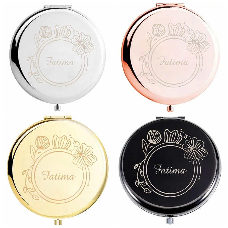 1pc Colorful flower circle Custom Name Fold Mirror Pocket Mirror Mirror With Name Party Gift Wedding Party Gifts