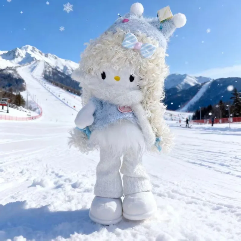 Kawaii Sanrio Cartoon Hello Kitty Long Legged Kitty Coffee-colored Skin Curly Hair Styling Handbag Charms Plush Dolls Keychains