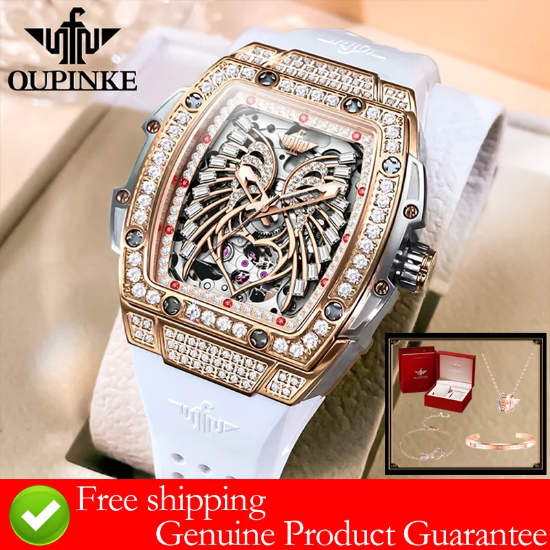 OUPINKE Gift Box Set ladies' watches waterproof pretty Jewelry Diamond Dial automatic watch fow women Bracelet necklace watch