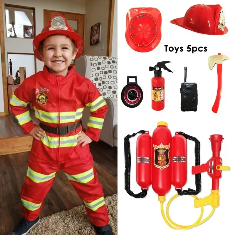 2025 Halloween New Halloween Costume for Kids Firefighter Uniform Children Sam Cosplay Fireman Role Play Fancy Clothing