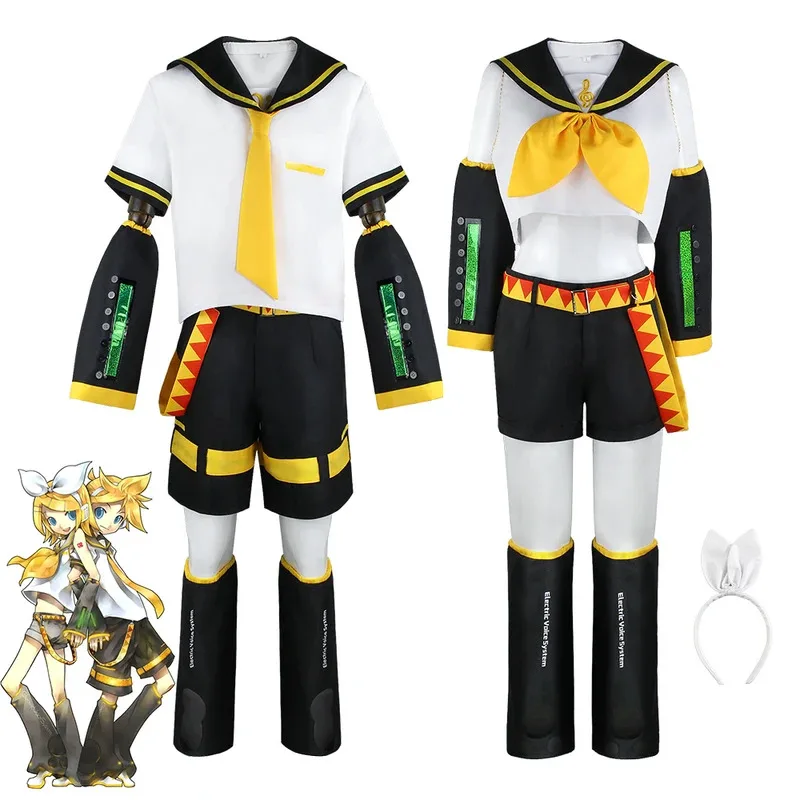 Anime Rin Len Halloween Costumes Uniform Vocaloid Cosplay Yellow wig top pants uniform clothing Halloween carnival Adult Kids