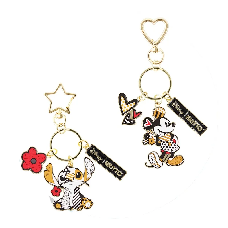 Disney Cute Stitch Keychain Kawaii Peripheral Pendant Black Gold Stitch Keychain Girls Birthday Gift Kids Anime Toys