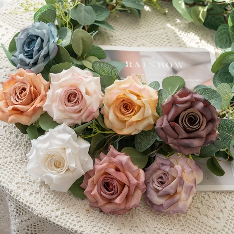 Lifelike 3D Faux Flower Roses Head for Home&Resturant Desk Decor Silk Cloth Fake Flower Rose for Activity Festival Decoration