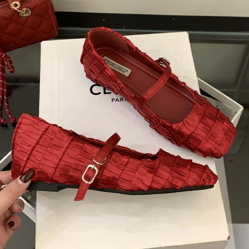 New Autumn Footwear Women Square Toe Shallow Flat Shoes Female Comfort Elegant Dress Shoes Buckle Fashion Mary Jane Shoes Women