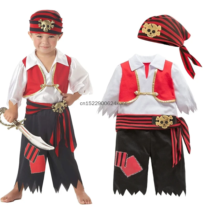 Halloween Carnival Pirate Costumes Baby Boys Pirate Captain Costume Kids Cosplay Clothing Children Fancy Birthday Party Clothes