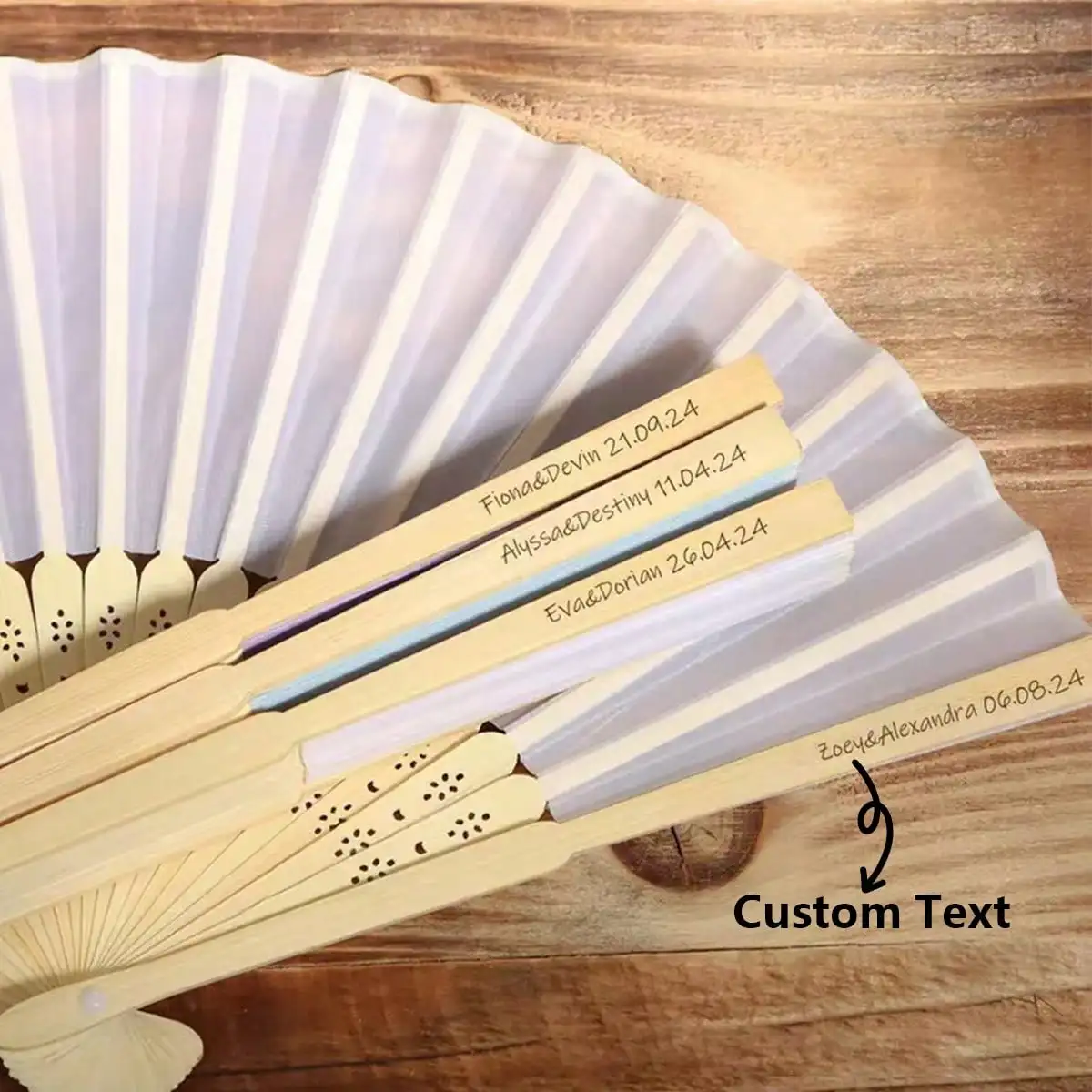 1pc/10pcs Custom Engraved Fabric Folding Fan – Personalized Wedding, Birthday, Anniversary & Event Keepsake Gift with Custom Tex