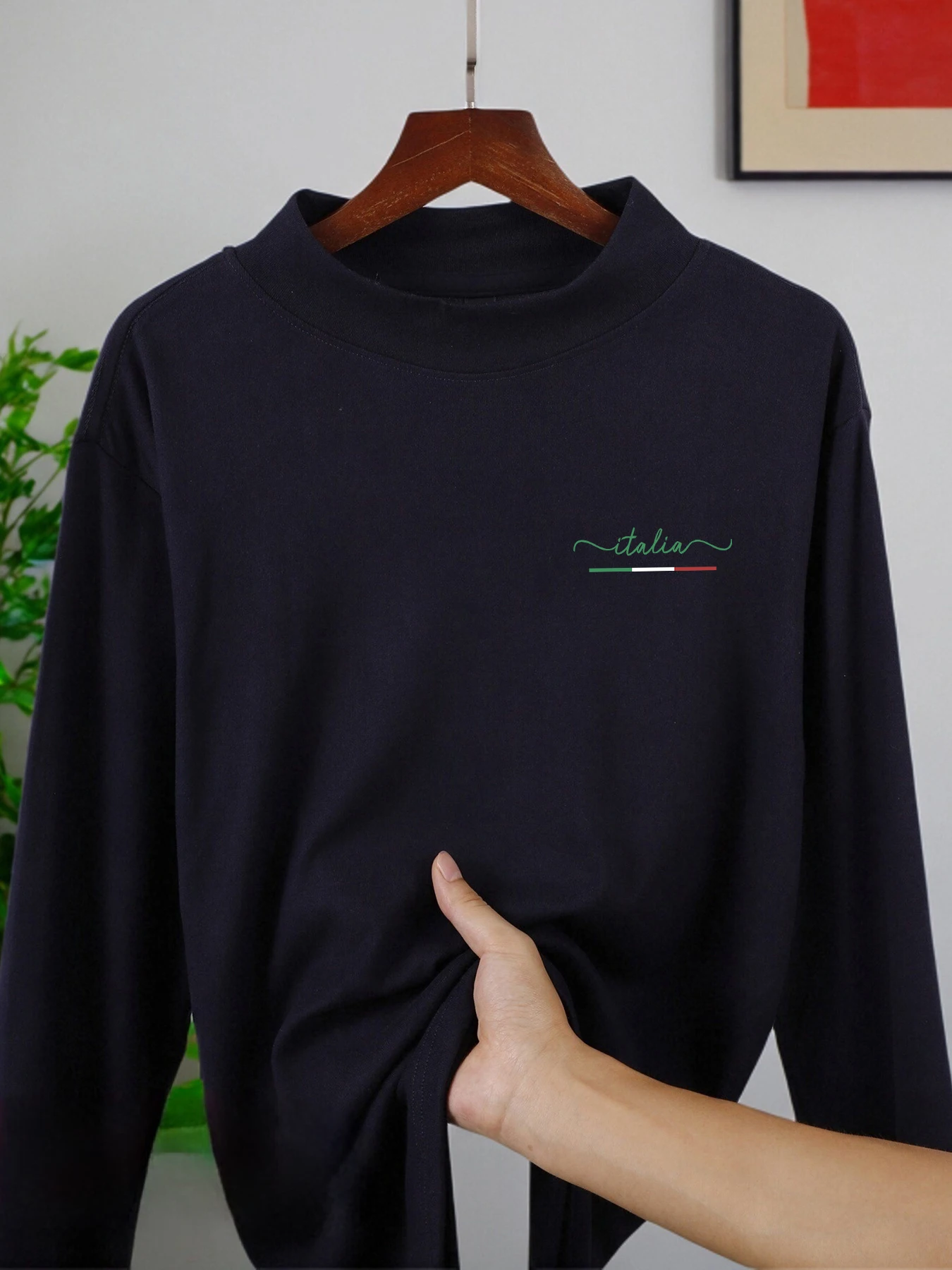 Classic Colors Representing Italy Pattern Men'S Mock Neck Tee Retro Top Fashion Long Sleeve Soft Elasticity Unisex Clothing